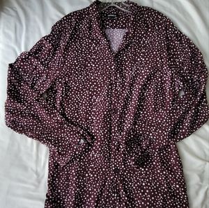 Express Medium button down eggplant, maroon, long sleeves, polka dots